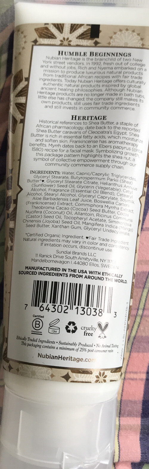 NUBIAN HERITAGE - Hand Cream Raw Shea Butter with Frankincense & Myrrh - 4 fl oz