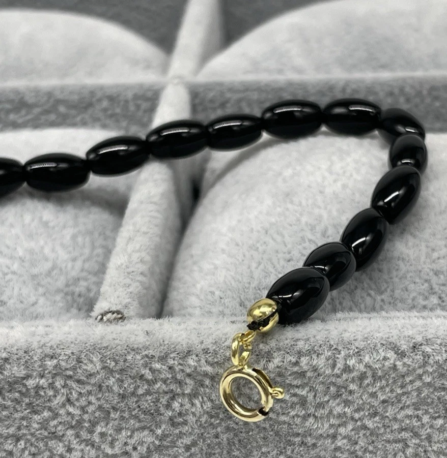 BRACCIALE FEMMINILE MADE IN ITALY PIETRE DI ONICE NERO LISCE OVALI ARGENTO 925 - Immagine 3 di 4