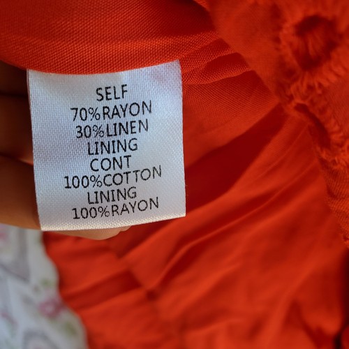 Women's Orange Tie Shoulder Smocked Maxi Dress with Pockets Eyelet Hem Size S - Picture 3 of 7