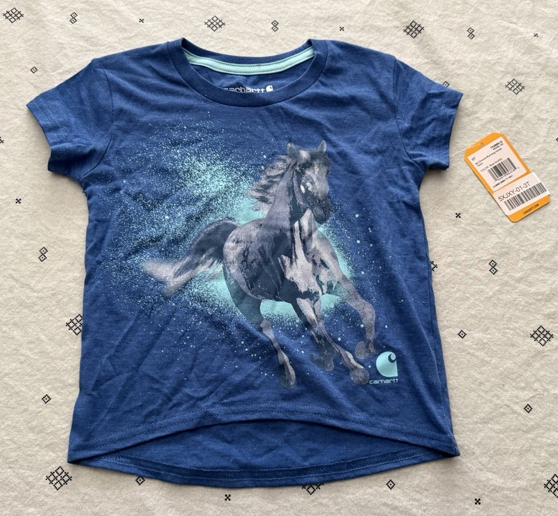 Carhartt Toddler Girls Short Sleeve Running Horse Crewneck T-Shirt Size 3T