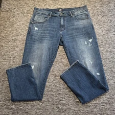 883 Police Jeans Mens W38 L31 Blue Denim Slim Fit Stretch Marco Distressed Zip