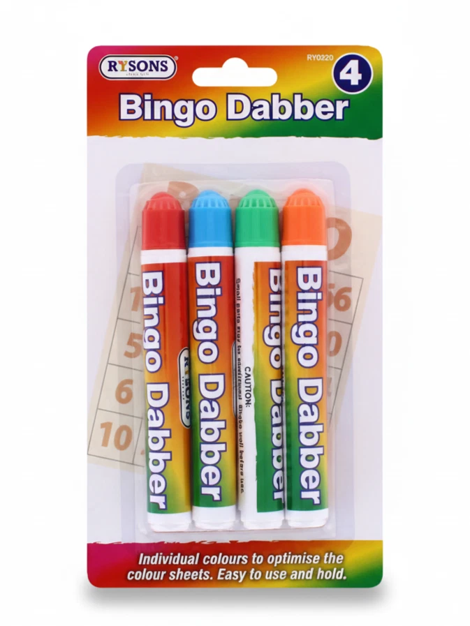 Bingo Dabbers 4 Pack Assorted Colours Quick Dry Ink Markers