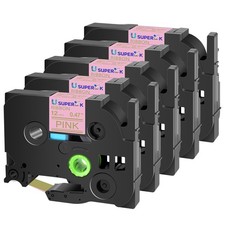 5x Satin Ribbon Tape 12mm Compatible Brother P-Touch TZe RE34 Gold on Pink