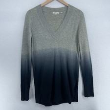 VINCE Sweater Womens S Cashmere Ombre V-Neck Tunic Pullover Jumper Gray