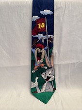 Vintage 90 s Looney Tunes Taz Bugs Bunny Golf Necktie 100 Silk Preowned