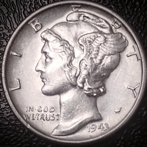 1943 D Mercury Dime - Uncirculated, Full Bands - 90% Silver Winged Liberty 10C