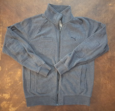 Puma Sport Mens Jacket Medium Gray Full Zip Stand Up Collar Elbow Patch Pockets