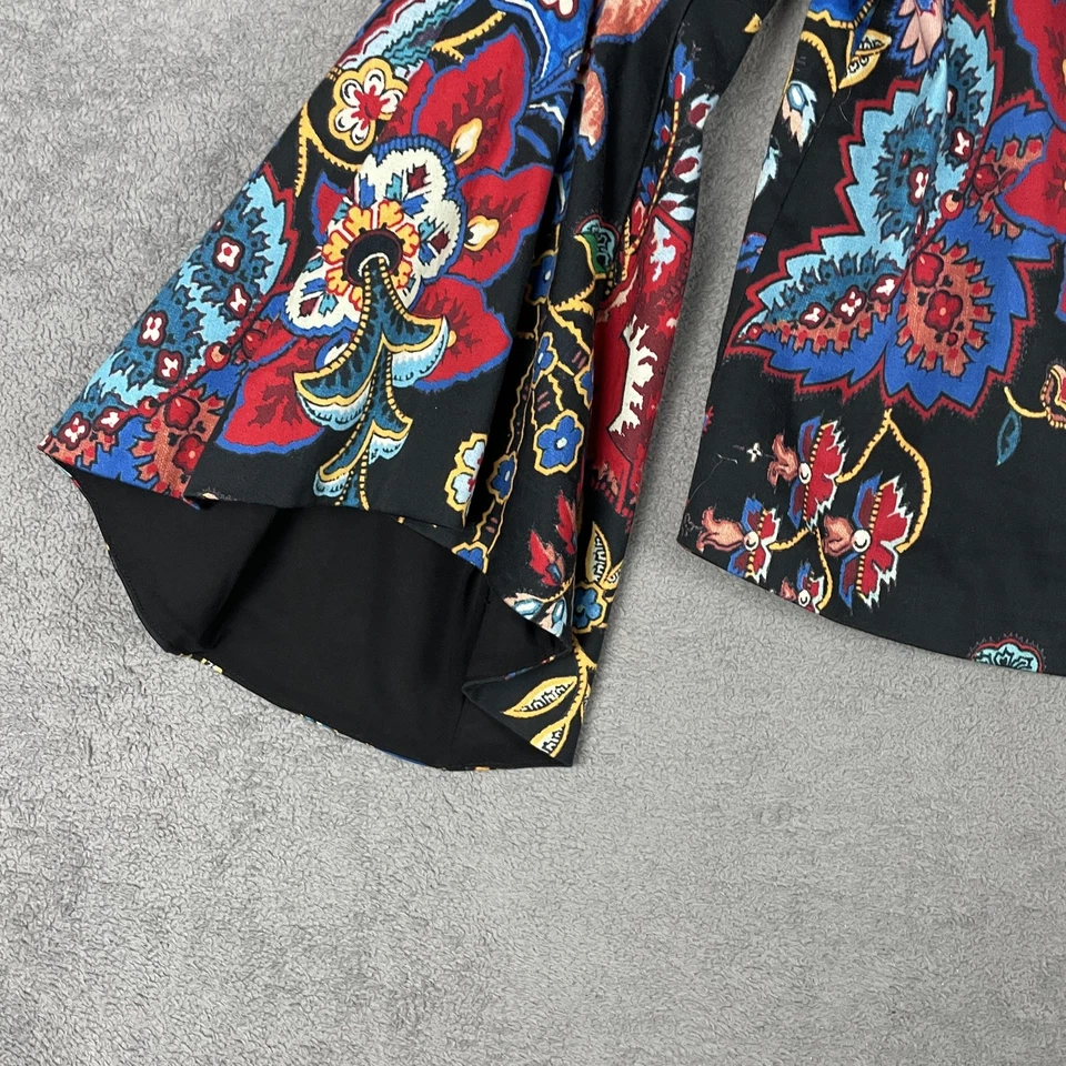 Top Alice + Olivia para mujer 4 negro floral manga campana declaración lujo retro audaz Foto 3 de 4