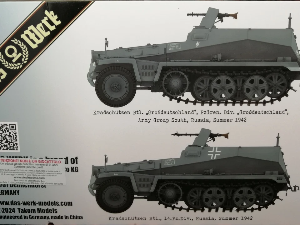LOTTO PANZER : 1 KIT DAS WERK SCALA 1/16 SDKFZ 250/1 A CON PILOTA + 1 ZAINO WWII - Immagine 4 di 4
