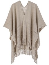 Women's Knit Shawl Wraps, Knitted Poncho Cape Open Front Cardigan Sweater wit...