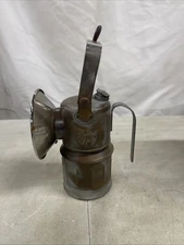 Antique Large Justrite Brass Carbide Miners Lamp with Large Shield & Handle