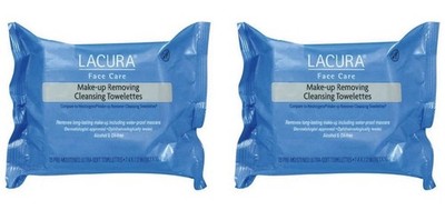 2 Pack~LACURA Face Care Make-up Removing Cleansing Towelettes: 25 Wipes per Pack