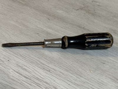 Vintage Irwin Screwdriver Flat Head Tool 6.5  Wooden Handle Black Wood