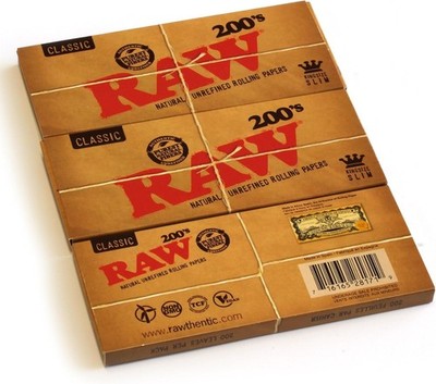 RAW Classic 200 King Size Slim uncreased Rolling Paper | 3 Pack | 200 Count