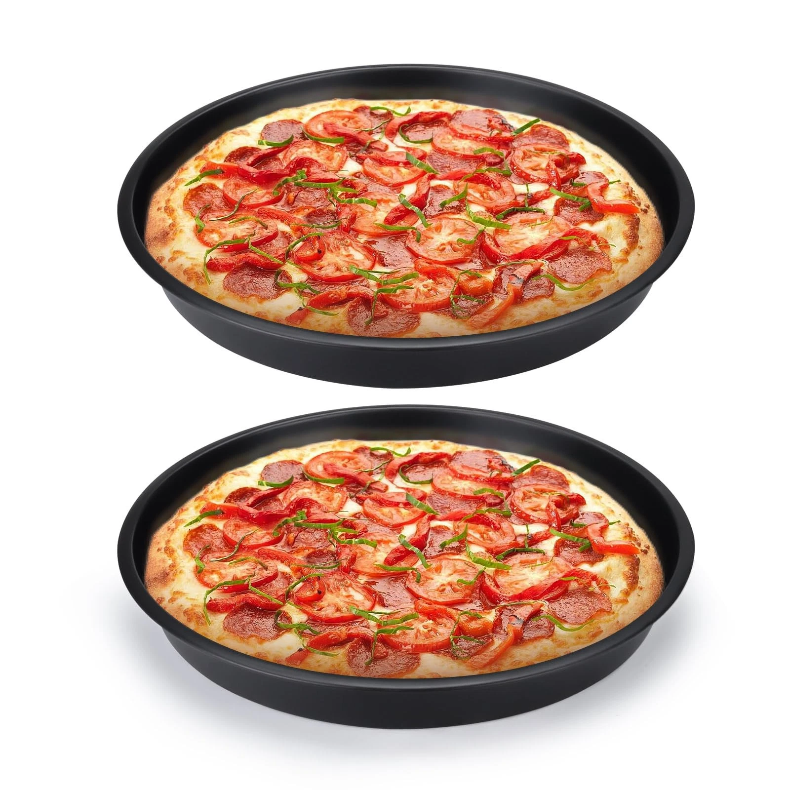 2 Pack Pizza Pan for Oven, Deep Dish Pizza Tray, Non-Stick Carbon Steel, Roun...