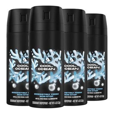 Cool Ocean Body Spray Deodorant 4 Pack Aluminum Free Fresh Aquatic 4oz