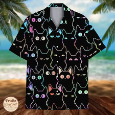 Neon Cat Hawaiian Shirt- Sunglasses & Headphones Aloh