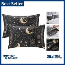 Satin Pillowcase for Hair and Skin Queen - Black Printed Silk Pillow Cases 2 Pac