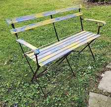 43" Folding Wood & Iron ENGLISH COTTAGE BENCH Patio Park Garden Outdoor