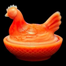 VTG Boyd’s Glass Orange Slag Hen On Nest HON 3”