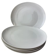 5 Sweese Porcelain Plates Oblong & Curved Dinner 11x9.5 White & Blue Lead Free