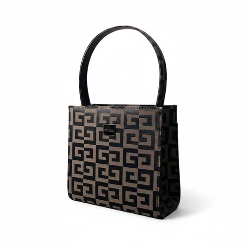 GIVENCHY 4G Top Handle Bag Brown Black Canvas Leather Auth
