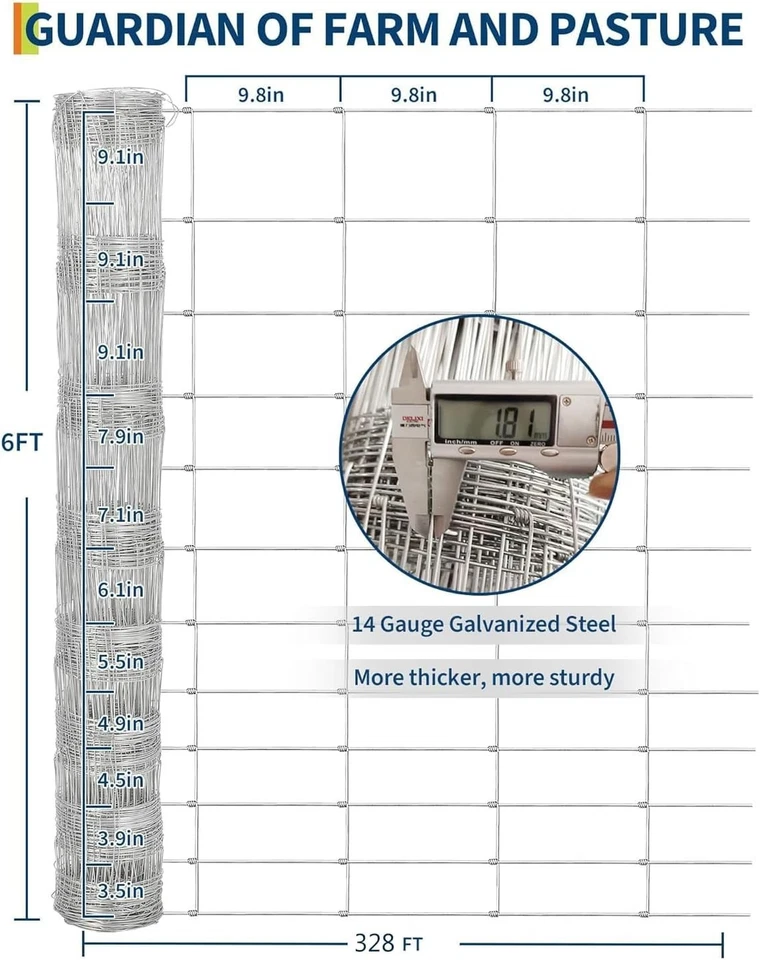 Cerca de fazenda 6 pés x 328 pés resistente galvanizada cerca de gado proteção animal - Imagem 4 de 4