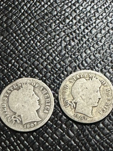 2 Coins: 1907-d and 1907-o Barber Dimes, Better Dates, 99c Shipping
