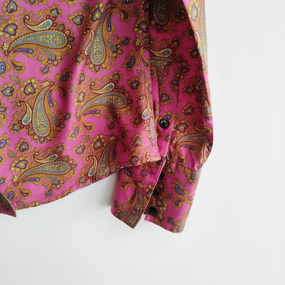 Robert Graham Silk Pink Green Paisley Floral Button Up Shirt Top Women SIZE 4-6 - Image 2 of 4