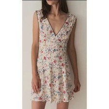 Dôen Tula Satin Mini Dress in Blanc Flowering Meadow Print Size XL XLarge