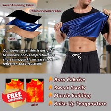 Men's Sauna Shirt Short Sleeve Sweat Compression T-Shirt Gym Workout