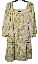 Who What Wear Floral Long Sleeve Mini Dress Medium Cottage Fairy Square Neck
