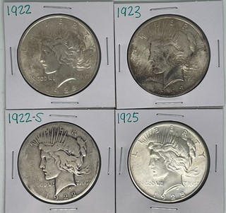 1922 1922 S 1923 1925 Peace Dollar Lot of 4