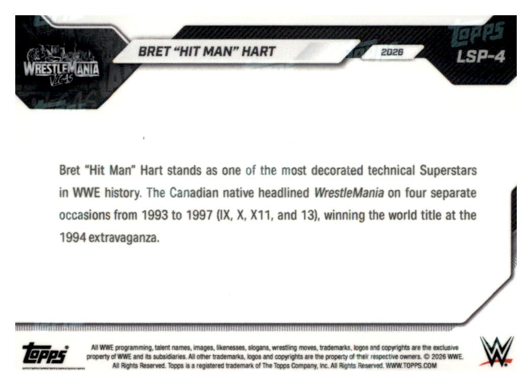 Bret Hit Man Hart 2026 Topps NOW WWE #LSP-4 Wrestlemania 42 Las Vegas Card view 2