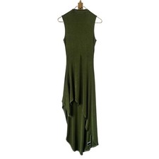 Cider Olive Green Mock Neck Sleeveless Side Knot Asymmetrical Maxi Dress S