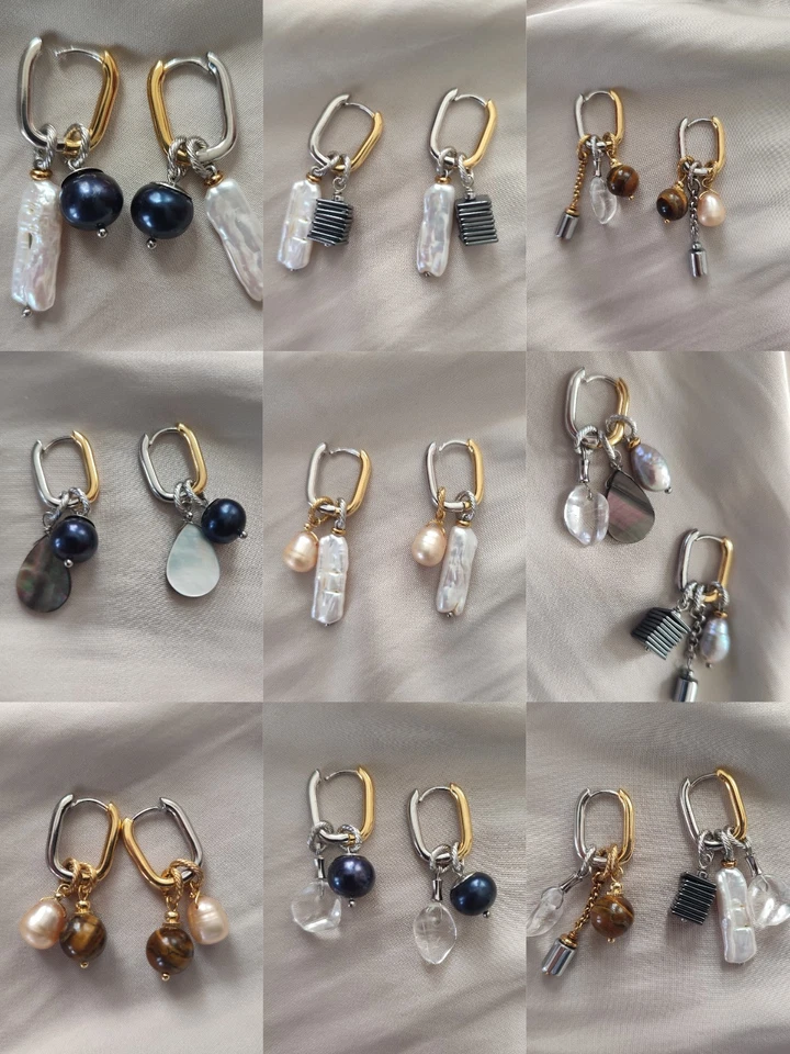 Bicolor Transformer Creolen Mit Elf Paar Halbedelstein Charms Anhänger - Bild 2 von 4