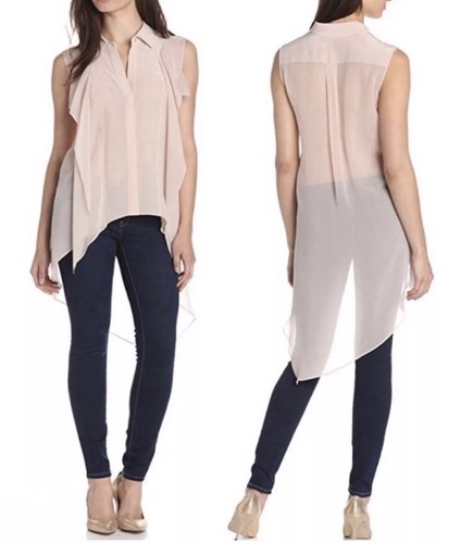 Top tunica BCBG MAX AZRIA rosa nudo Kaley 100% seta alto basso taglia S $355 usato in ottime condizioni - Foto 4 di 9