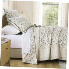 King Quilt Bedding Set - 100 Cotton King 98"x106" Dusty Purple/Brown/Ivory