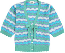 Cashmere Wave Stitch Cardigan in Ocean Blue Stripe RRP: £250