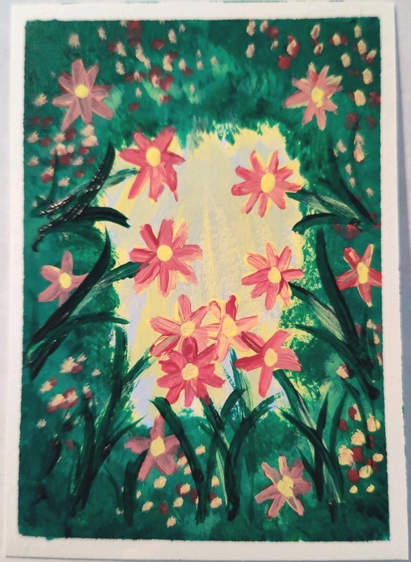 ACEO Original Acrylic Painting 2.5 x 3.5 By Skye - Hidden Flowers
