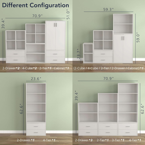 Apexa 6 Cube Storage Organizer Shelves, Stackable Wood Bookcase Fits Cubby Bins - Picture 8 of 12