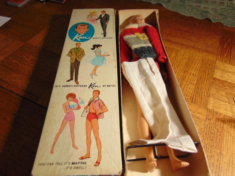 Early Mattel #750 Barbie Blonde Ken Doll In Box With Clothes