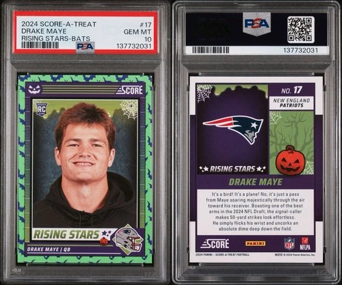 2024 SCORE-A-TREAT RISING STARS-BATS DRAKE MAYE RC# 17 PSA 10 GEM MINT PATRIOTS