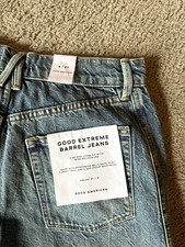 Good American Women  s High Rise Barrel Jeans Blue Medium Wash 5-Pocket Denim