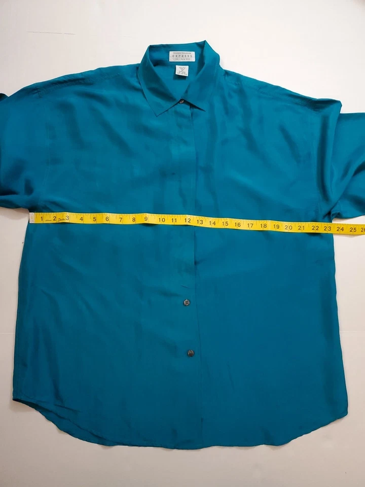 Blusa Express 100 % seda verde azulado manga larga talla M Foto 4 de 4