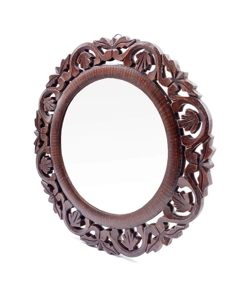Wooden Mirror, Walnut Color, 16"x16" – Pack of One, French Style, Elegantly - Image 3 of 4