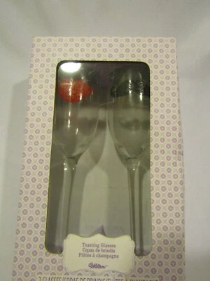 New His and Hers Toasting Glasses by Wilton Gifts ~Wedding~ Mustache Lips - Photo 1/4