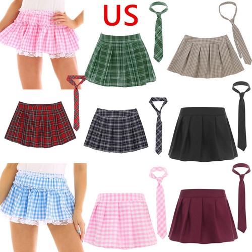 Womens Pleated A Line Skirt Plaid Gingham Schoolgirl Miniskirt Sissy Lingerie