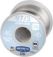 Worthington 331864 97/3 Lead-Free Solder: Tin, 0.062" Dia 1 Lb.