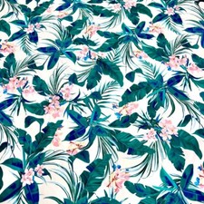 Printed Pink Flowers with Leaves Stretch Fabric 60"wide Swimsuit Spandex By Yard